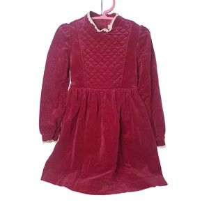 VINTAGE Velvet Burgundy Red Girls Dress With Lace Trim